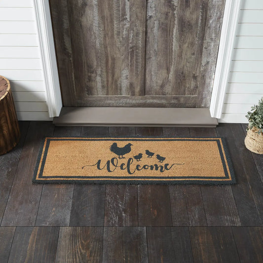Coir Door Mat Down Home Hen and Chicks: 17 inch x 48 inch