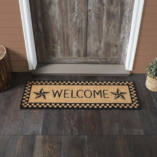 Coir Door Mat Black Check and Stars: 17 inch x 48 inch