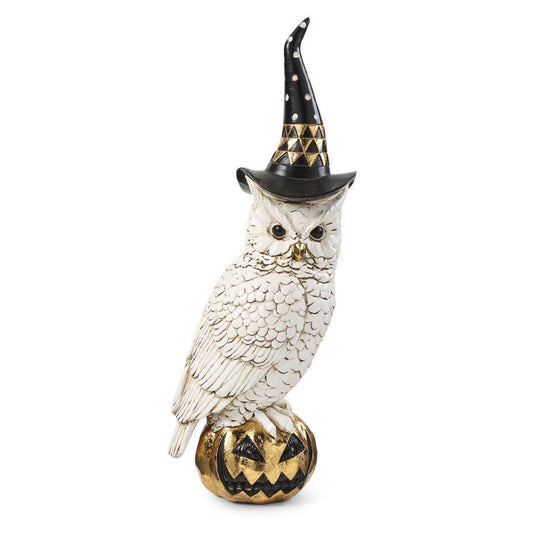 14 Inch Ceramic White Owl with Witch Hat